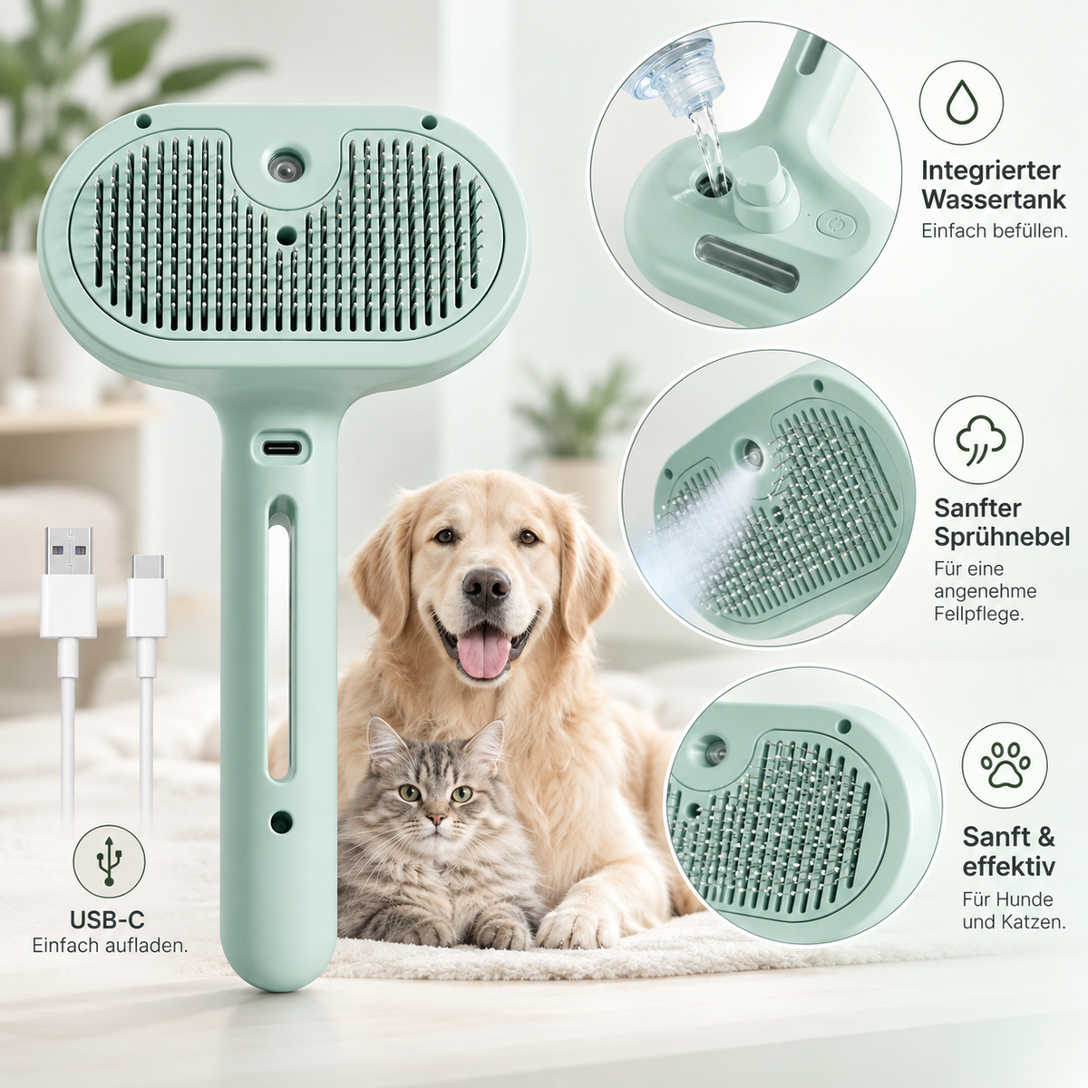 FellGlanz™ Dampfbürste – 2-in-1 Fellpflege & Massage für Katzen und Hunde