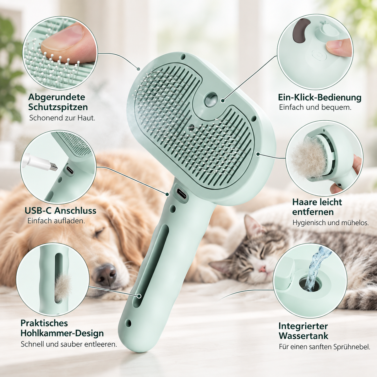 FellGlanz™ Dampfbürste – 2-in-1 Fellpflege & Massage für Katzen und Hunde